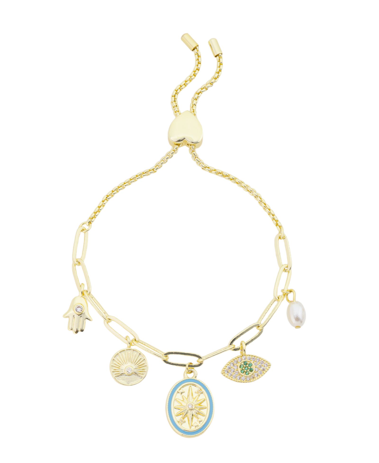 Unwritten Cubic Zirconia and Imitation Pearl Celestial Charm Bolo Bracelet