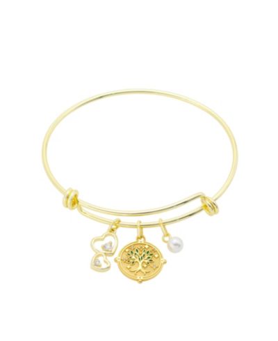Unwritten Cubic Zirconia and Imitation Pearl Tree of Life Charm Bangle Bracelet