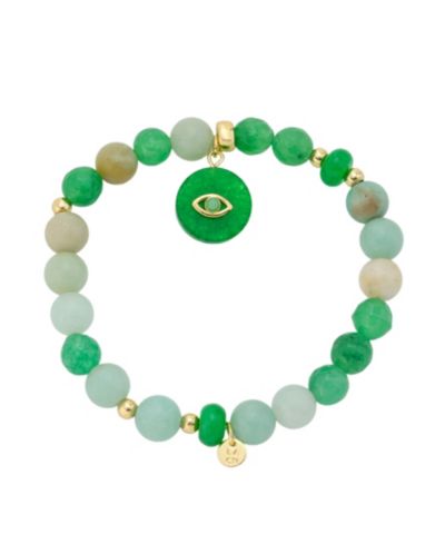 Unwritten Green Agate, Amazonite and Dyed Quartz Evil Eye Charm Stretch Bracelet