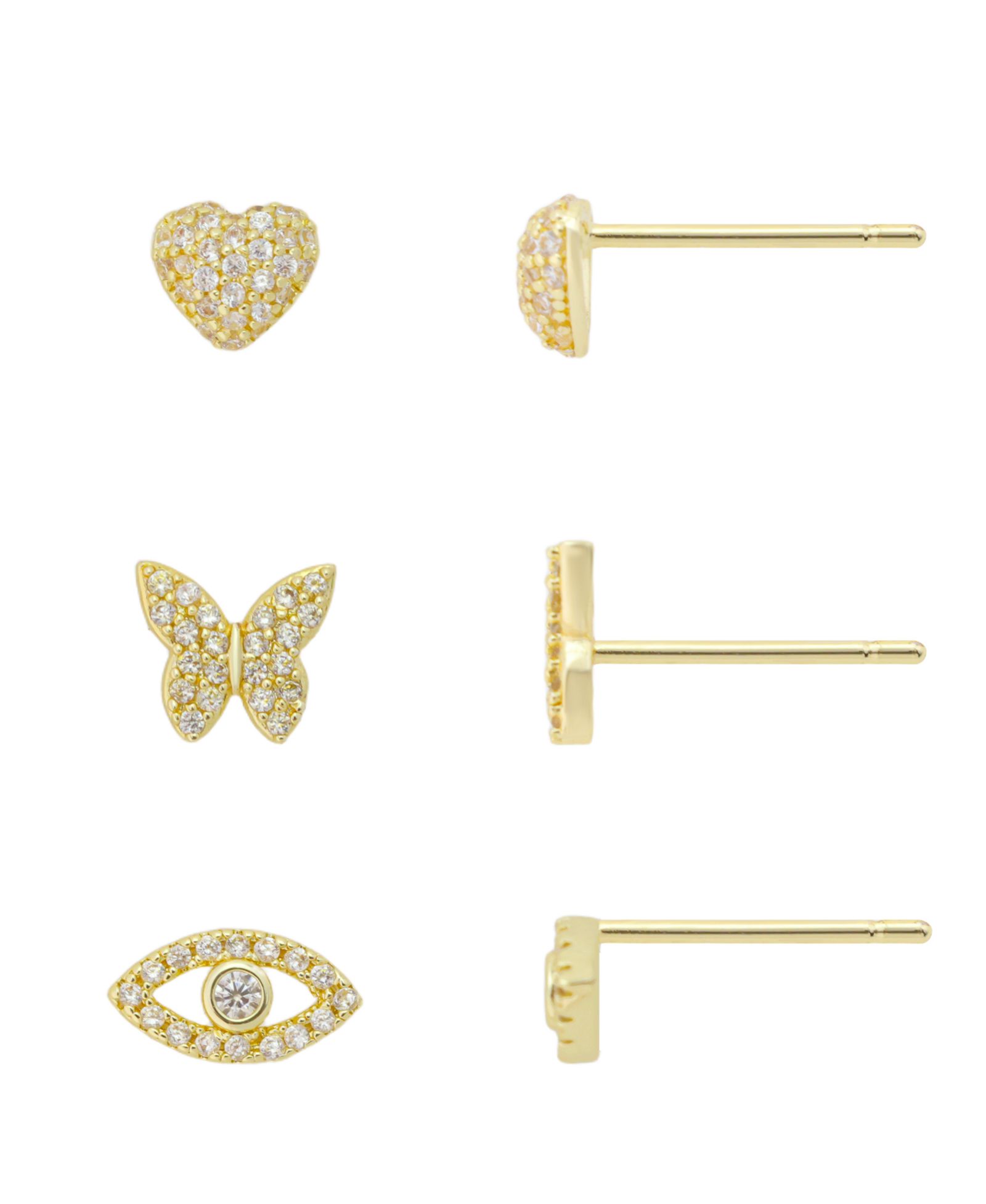 Набор серег Unwritten Cubic Zirconia Heart, Butterfly and Evil Eye Trio