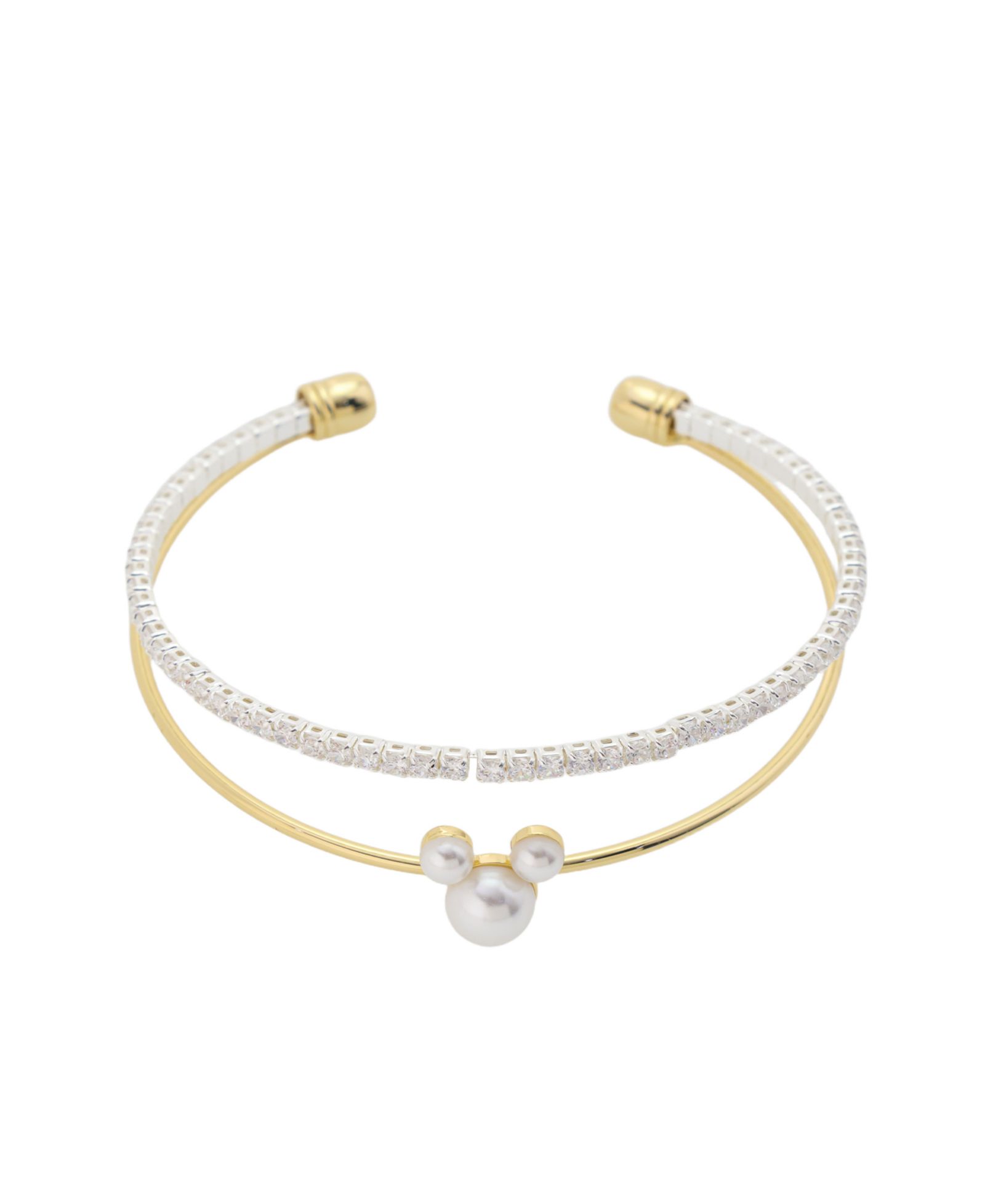 Disney Mickey Mouse Cubic Zirconia and Glass Pearl Cuff Bracelet