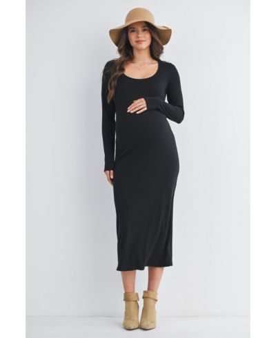 Hello Miz Women's Long Sleeve Scoop Neck Midi Dress