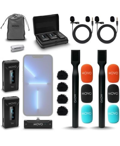 Двойной беспроводной лавальерийный микрофон Movo WMX-2-L-Duo для iPhone/Lightning с адаптером WMX-HM