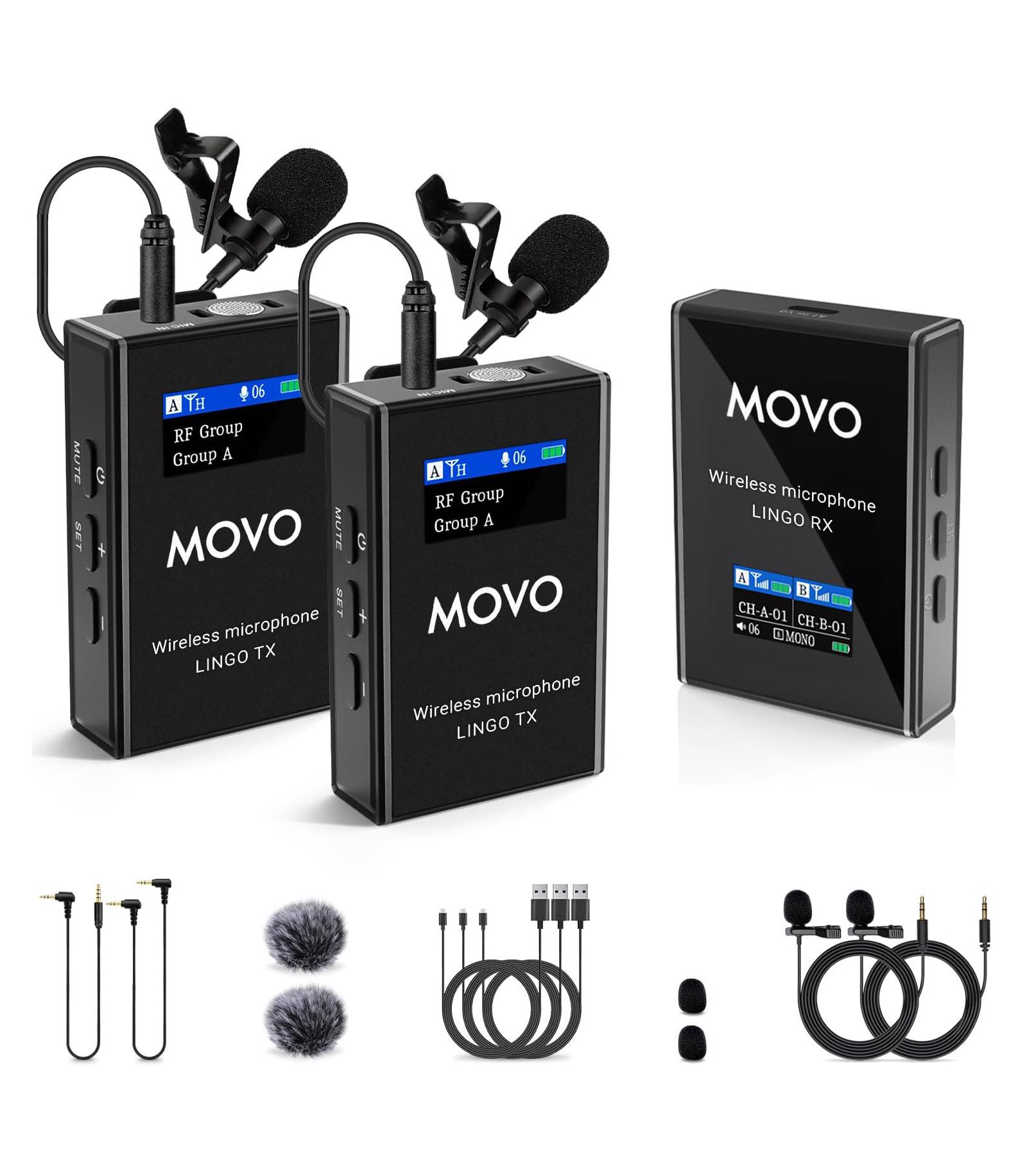 Movo Lingo-Duo Wireless UHF Lavalier Microphone System for DSLR Cameras and Smartphones