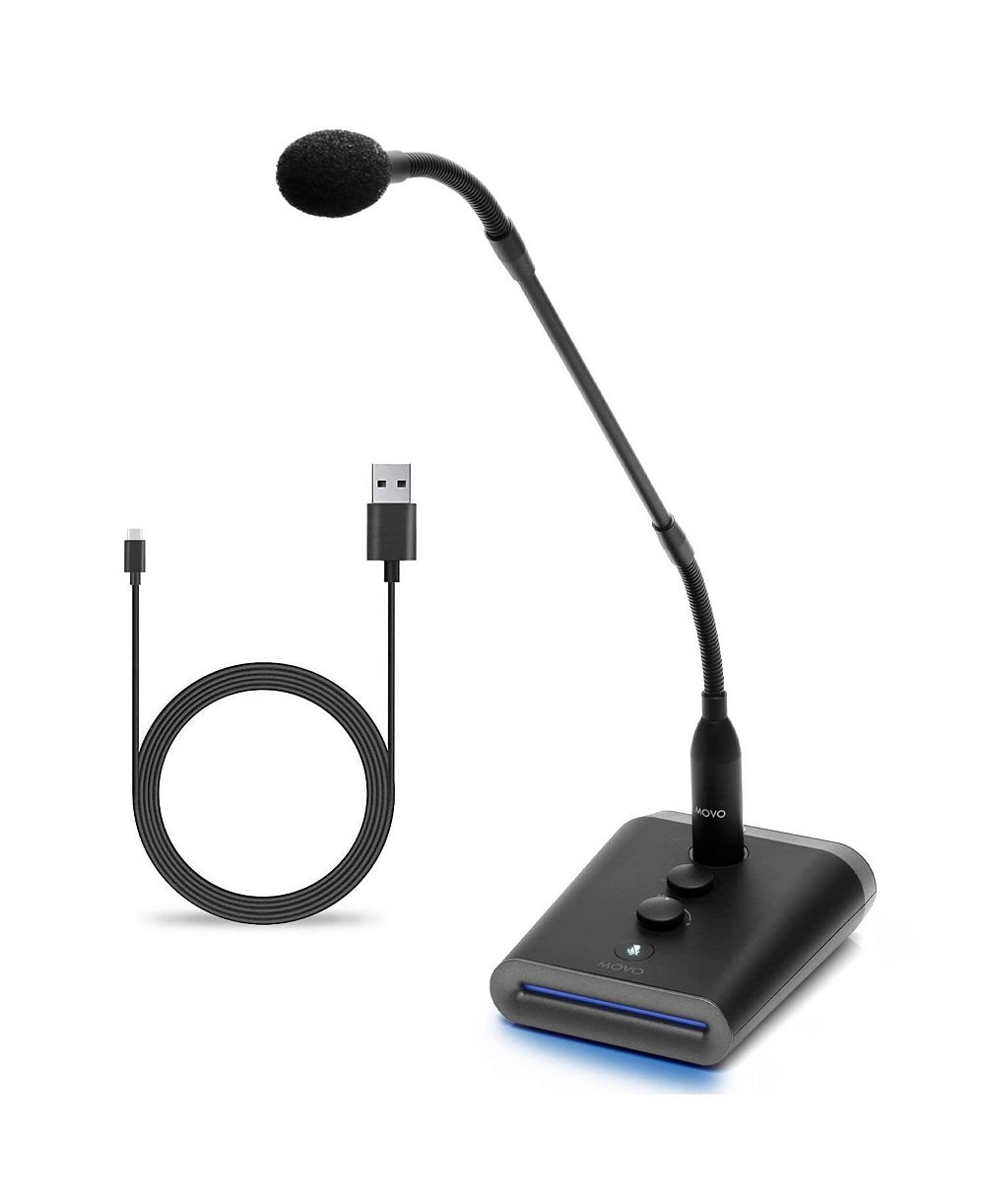 Movo GM-7 Professional 18-inch Gooseneck Microphone and USB Interface Base with RGB Lights, Gain, Mute - Podium Microphone with Stand for Streaming