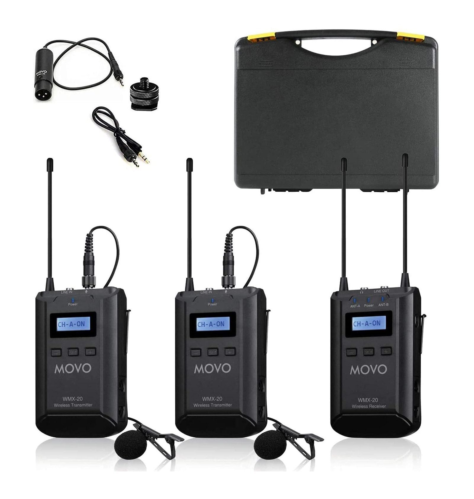 Movo WMX-20-Duo Wireless Lavalier Microphone System Compatible with DSLR Cameras