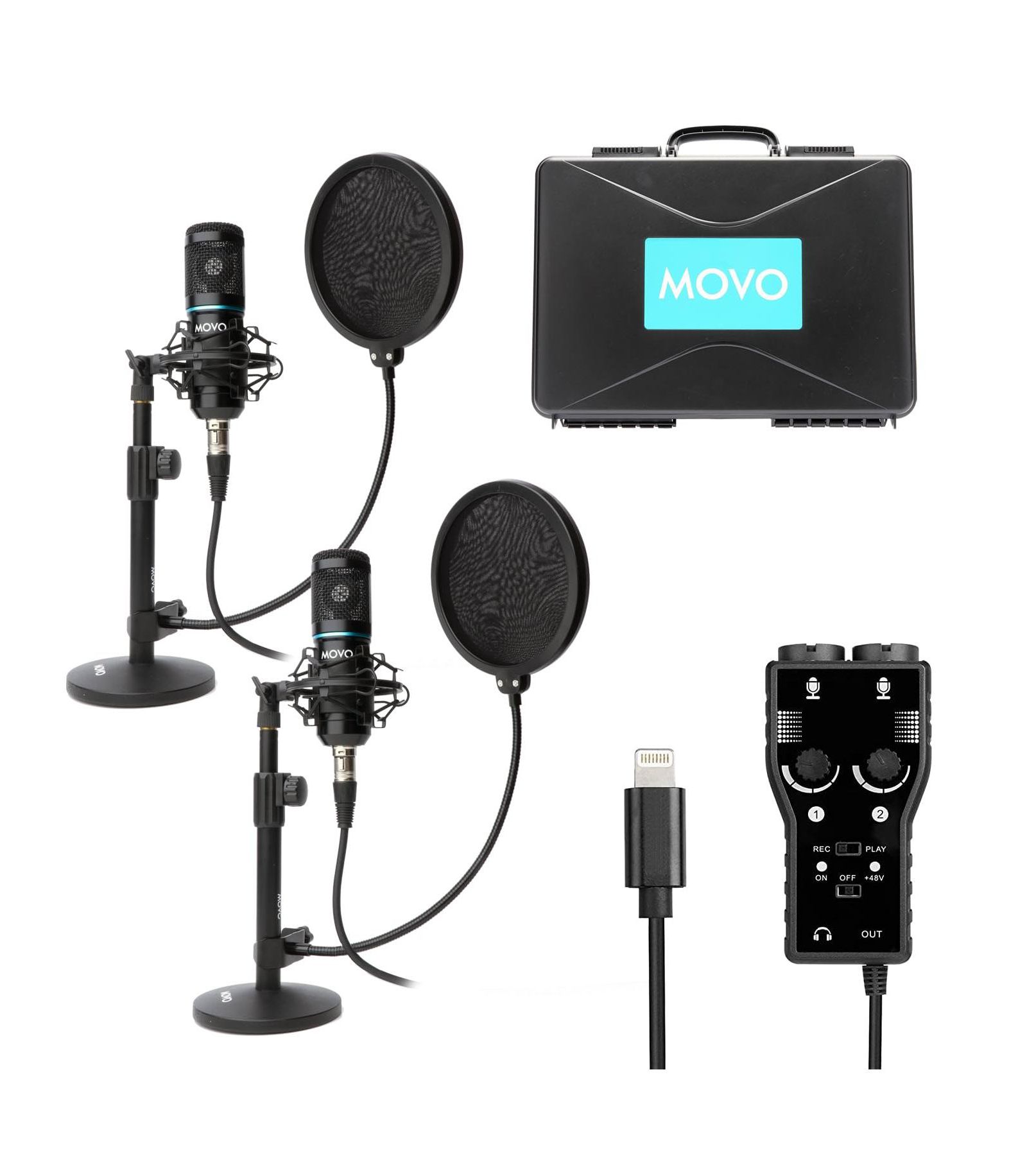 Комплект оборудования для подкастов Movo iPhone - совместим с iPhone, iPad, iOS (Lightning)