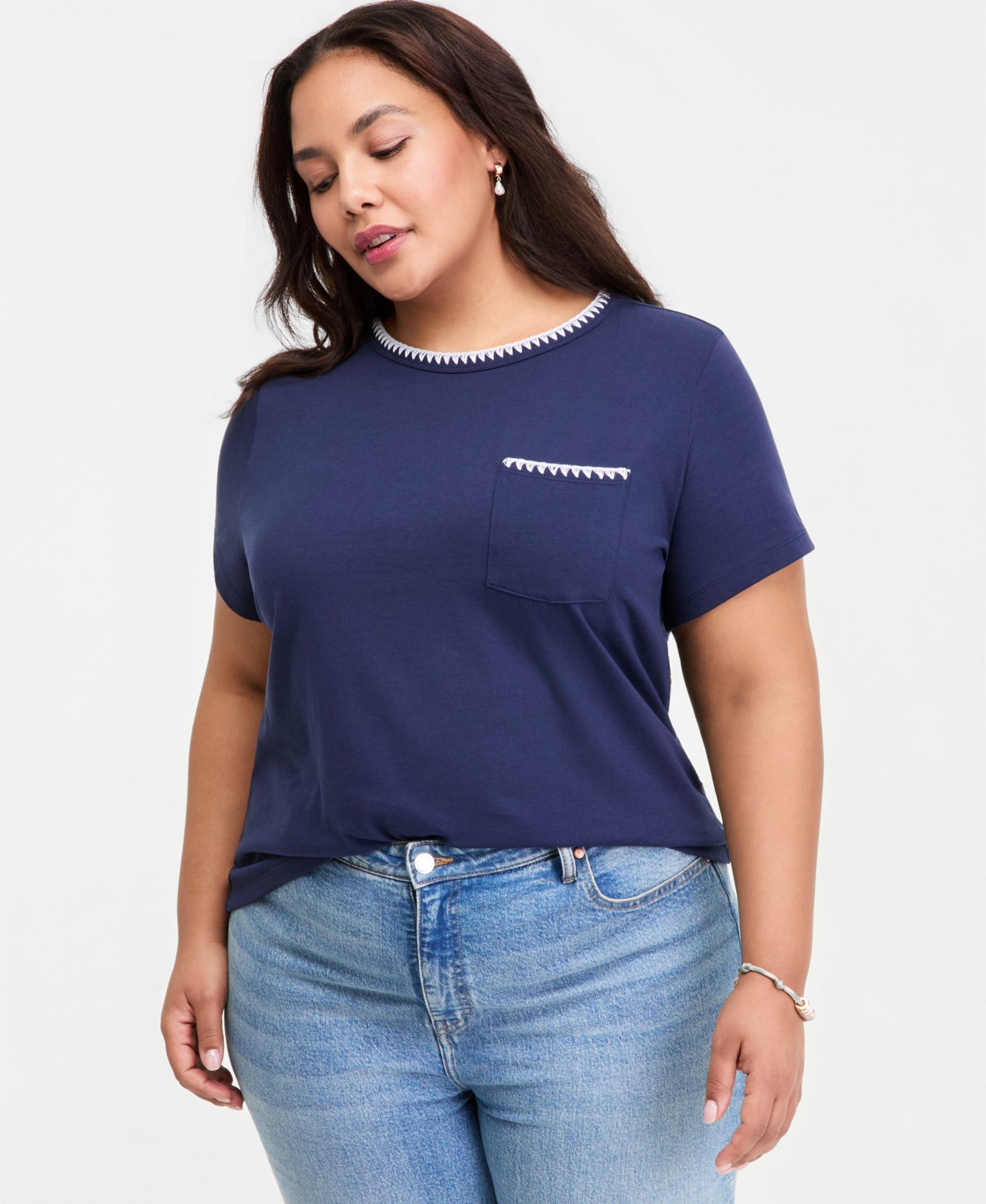 On 34th Plus Size Blanket-Stitch Pocket T-Shirt, Macy's Exclusive