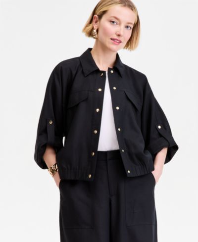 I.N.C. International Concepts Women's Linen-Blend 3/4-Sleeve Shirt Jacket, Macy's Exclusive
