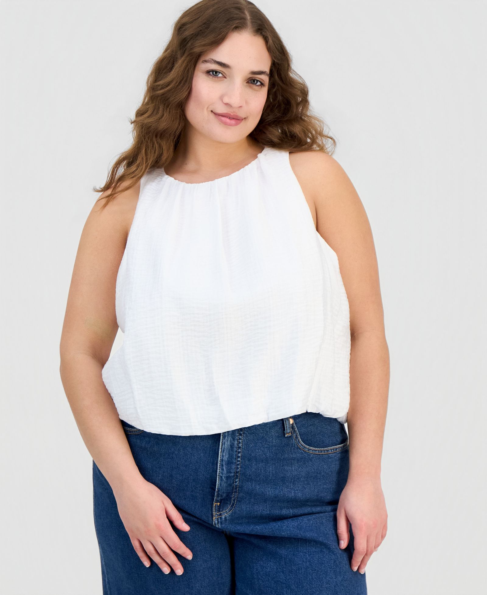 On 34th Trendy Plus Solid Bubble-Hem Round-Neck Tank, Macy's Exclusive