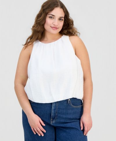 On 34th Trendy Plus Solid Bubble-Hem Round-Neck Tank, Macy's Exclusive