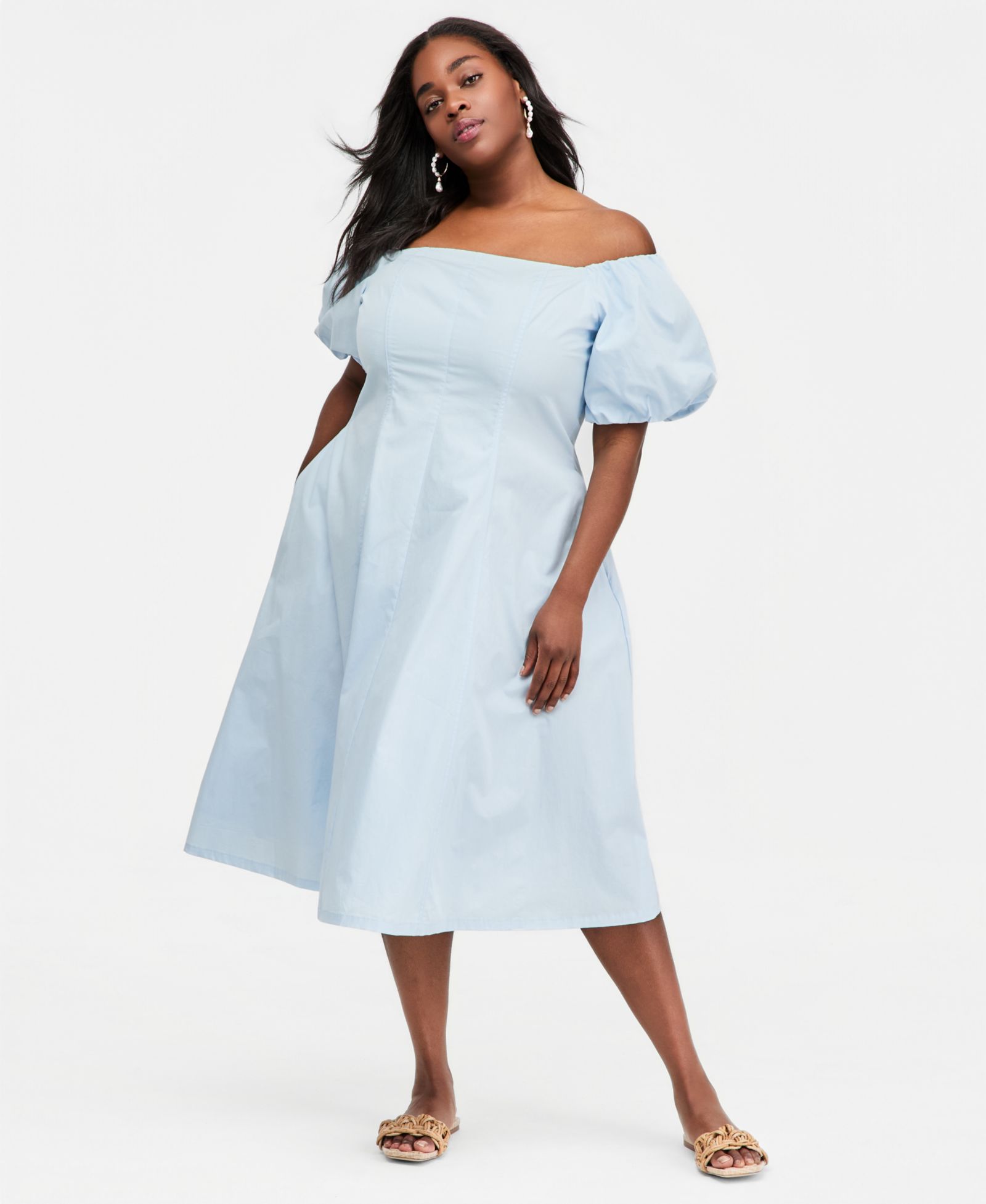 On 34th Plus Size Off-The-Shoulder Puff-Sleeve Midi Dress, Exclusively at Macy's