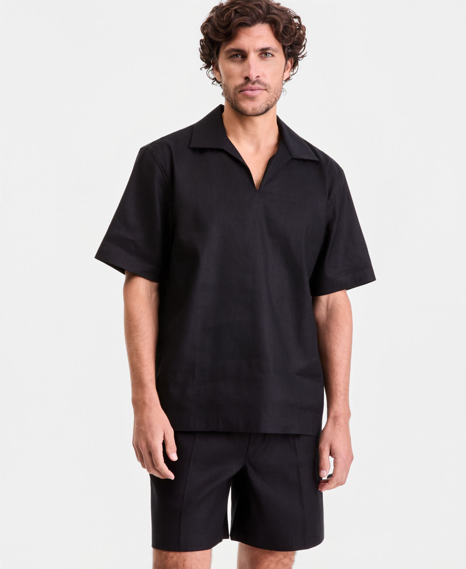 Alfani Men's Short-Sleeve Linen-Blend Johnny Collar Short-Sleeve Shirt, Macy's Exclusive