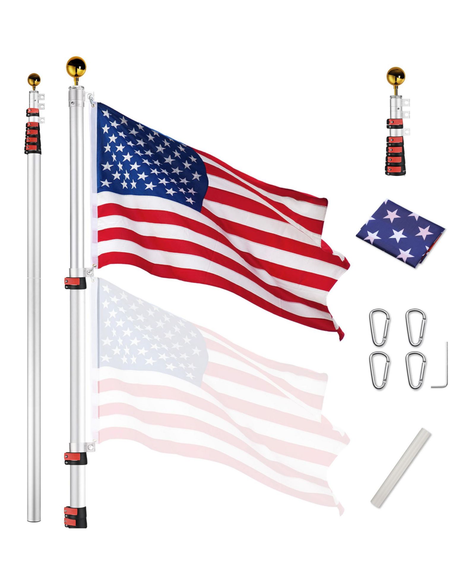 Yescom EZ GO 30Ft Telescoping Flag Pole Kit - Portable Display for Outdoor Business, Events & Advertising
