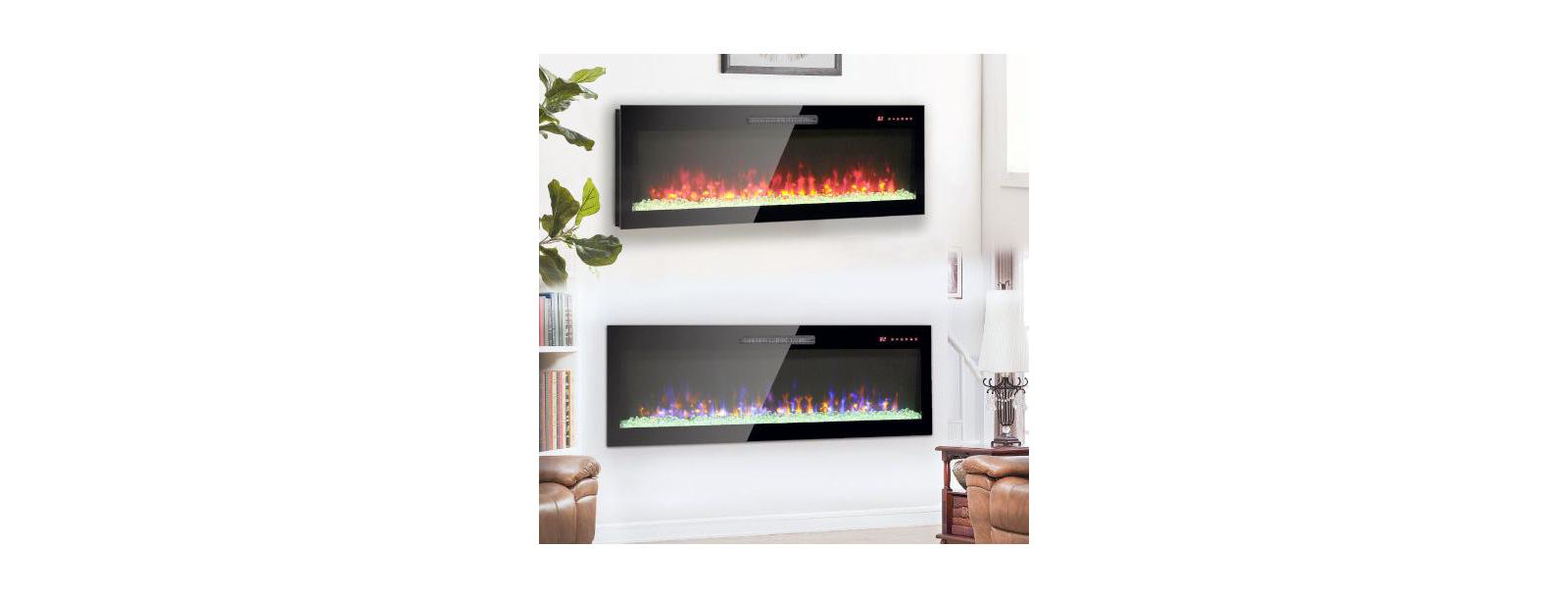 Электрический камин Flynama 50 inch Ultra-Thin встраиваемый, с закаленным стеклом и пультом, LED пламя