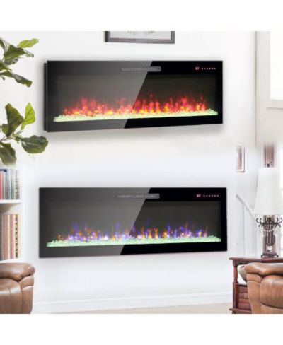 Электрический камин Flynama 50 inch Ultra-Thin встраиваемый, с закаленным стеклом и пультом, LED пламя