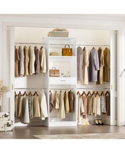 Aheaplus 20.5'' - 96'' Adjustable Closet Hanging Organizer, Closet System with 6 Extendable Hanging Rods and A Drawer