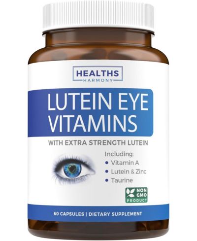 Health's Harmony Eye Vitamins with Lutein & Bilberry, Non-GMO vision support for dry eyes & overall eye health. 60 capsules.