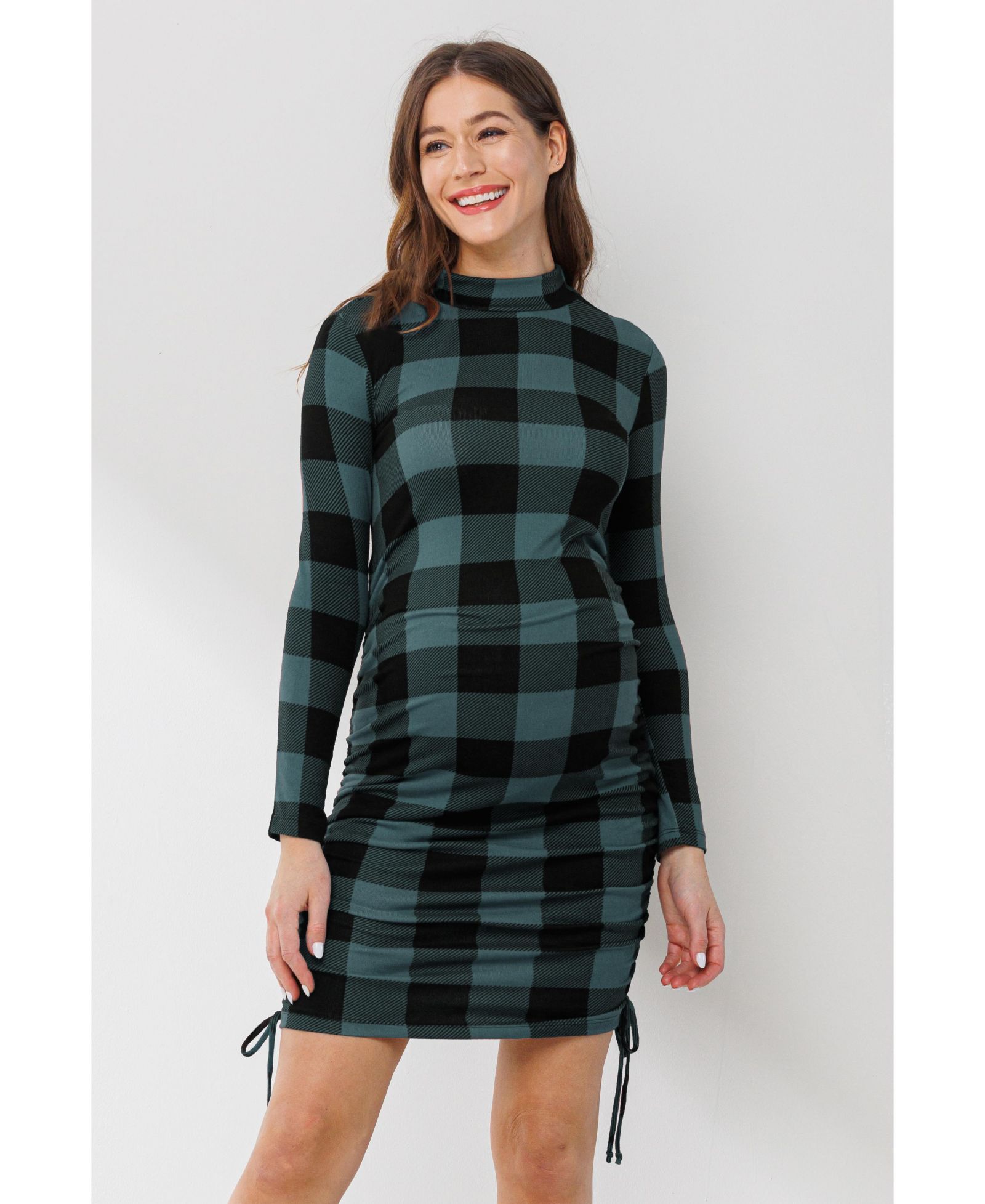 Платье Hello Miz Maternity Bodycon Plaid Side Ruched