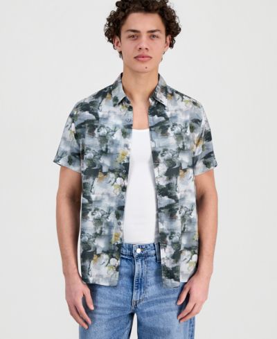 GUESS Men's Abstract-Print Short-Sleeve Shirt