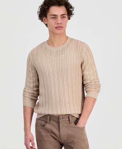 GUESS Men's Herringbone-Texture Crewneck Sweater