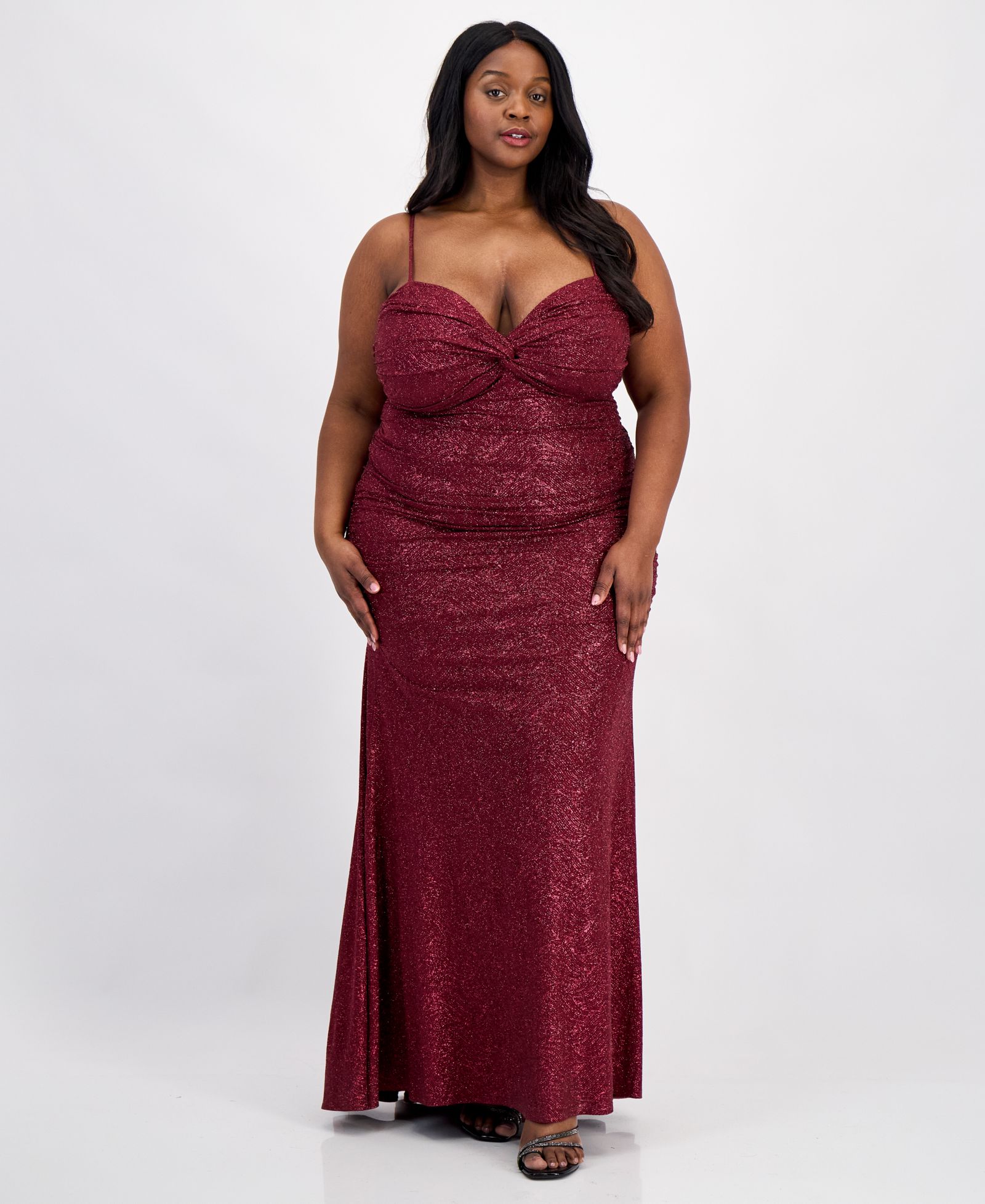 Emerald Sundae Trendy Plus Size Glitter-Knit Twist-Front Gown