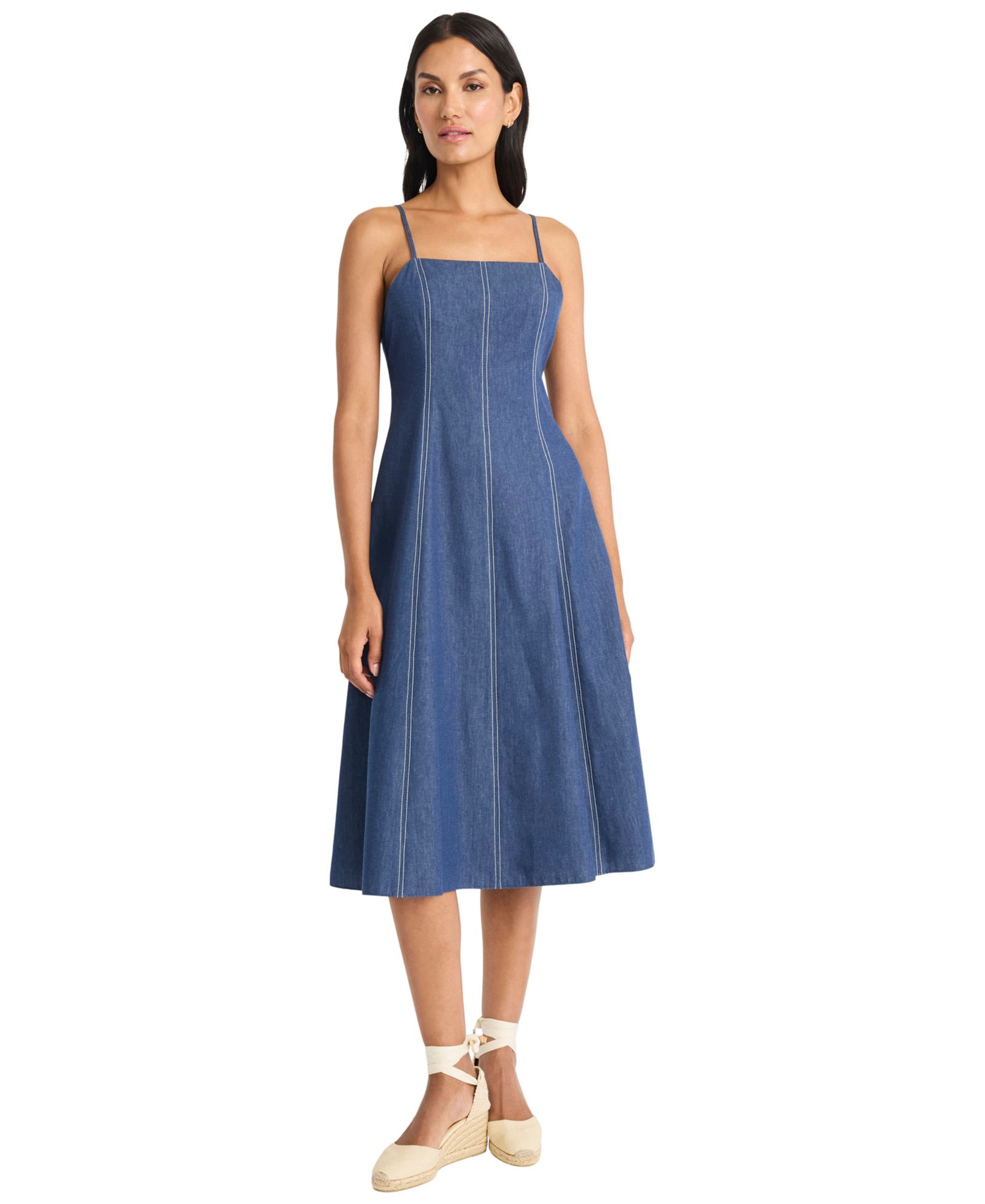 Maggy London Women's Sleeveless Chambray Midi Dress
