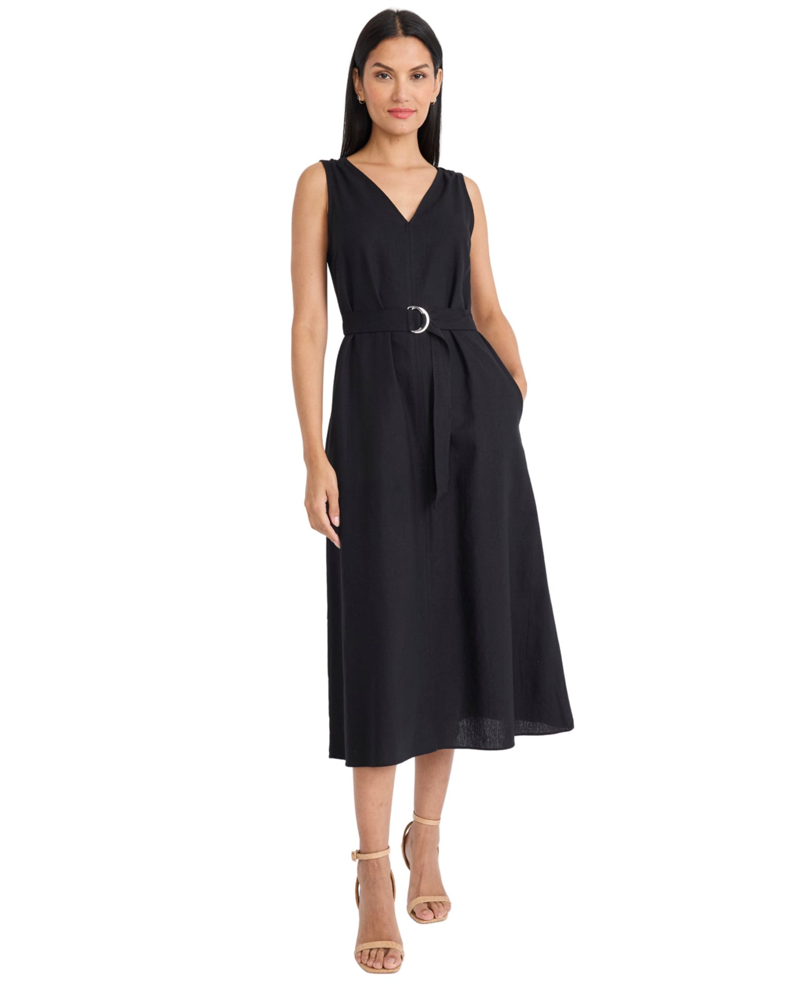 Maggy London Women's Sleeveless Tie Belt Midi Dress