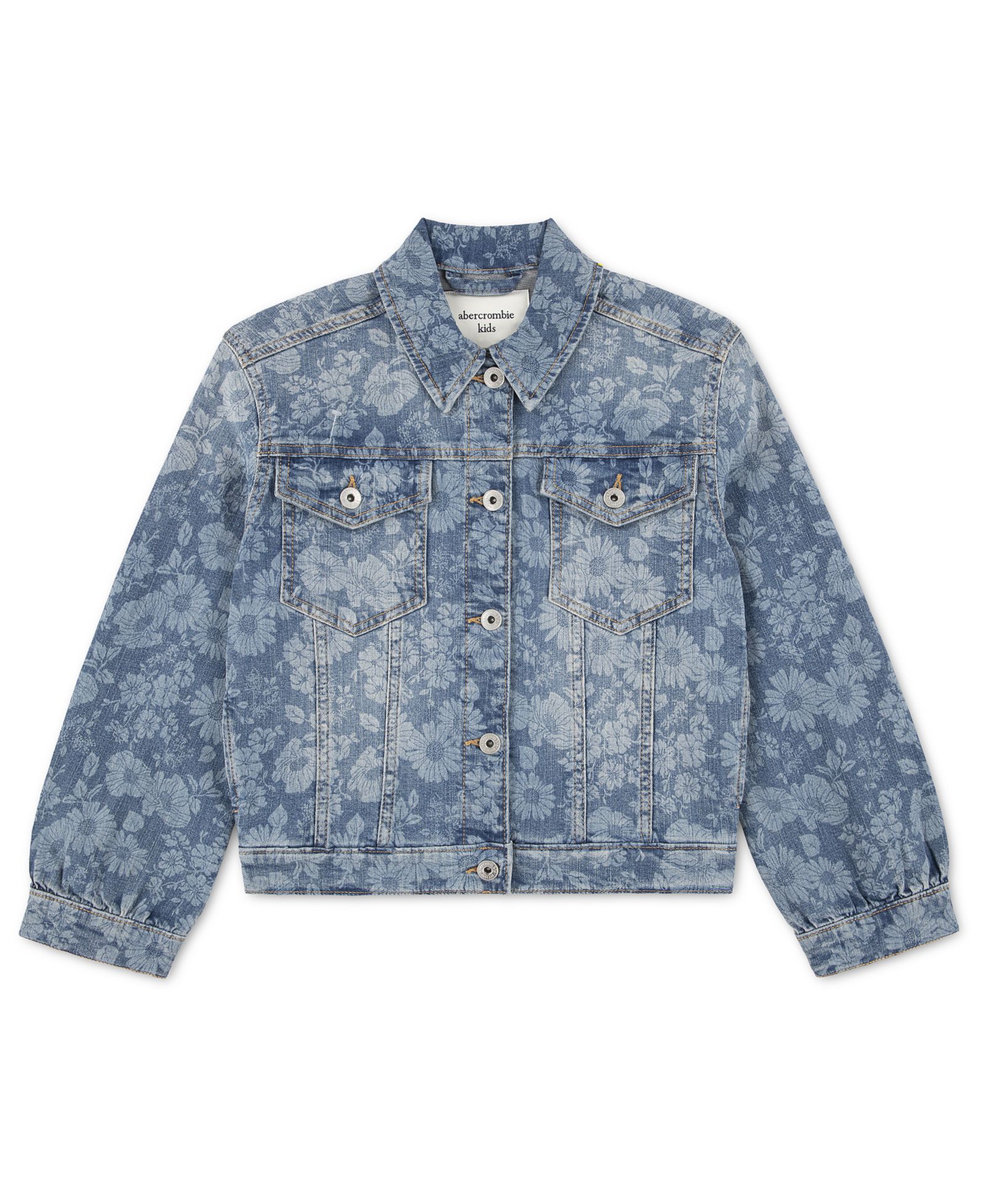 abercrombie kids Girls' 5-18 Oversized Floral Denim Trucker Jacket
