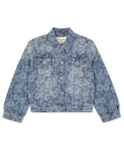 abercrombie kids Girls' 5-18 Oversized Floral Denim Trucker Jacket