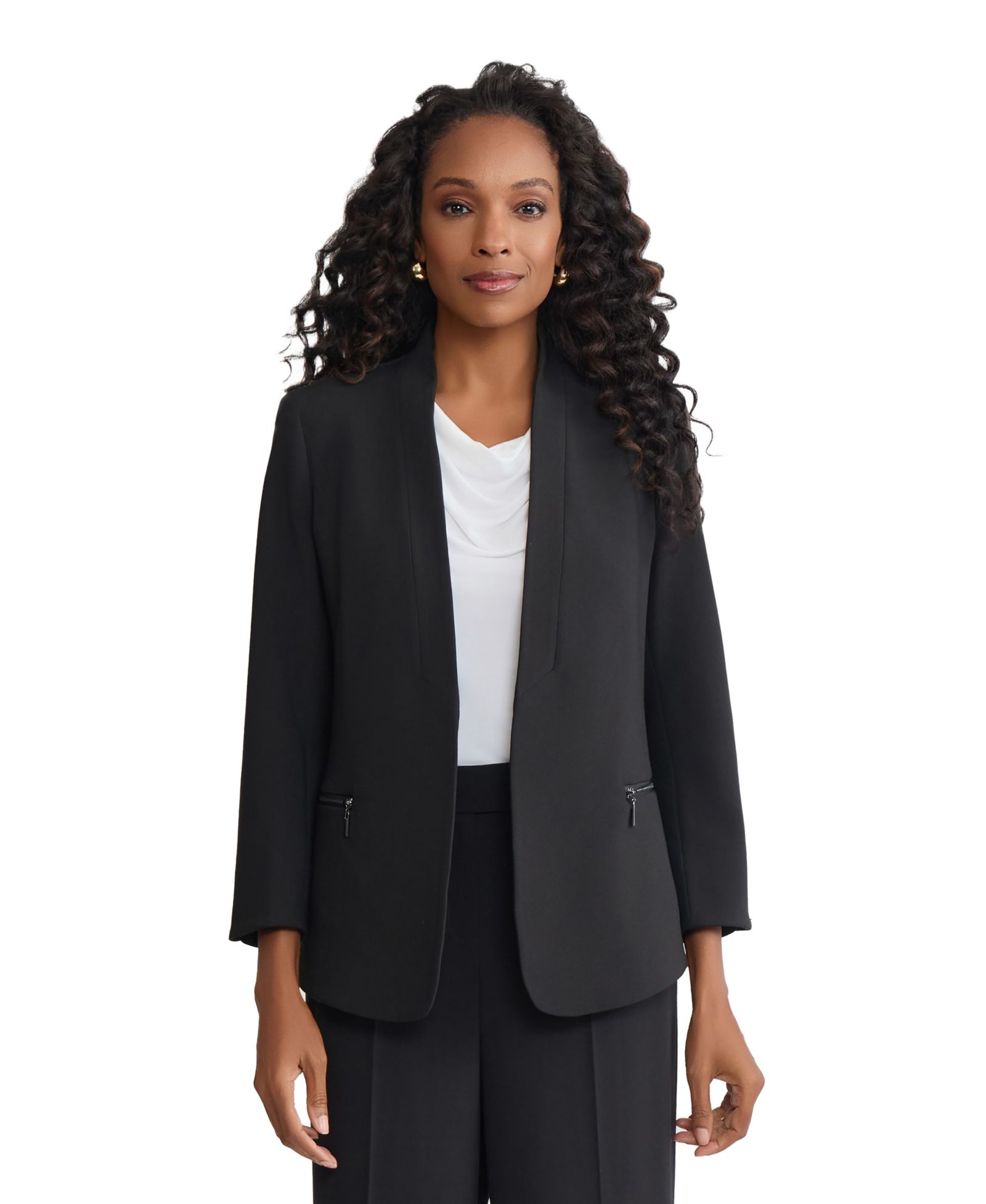 Jones New York Women's Shawl Collar Open Front Stretch Blazer