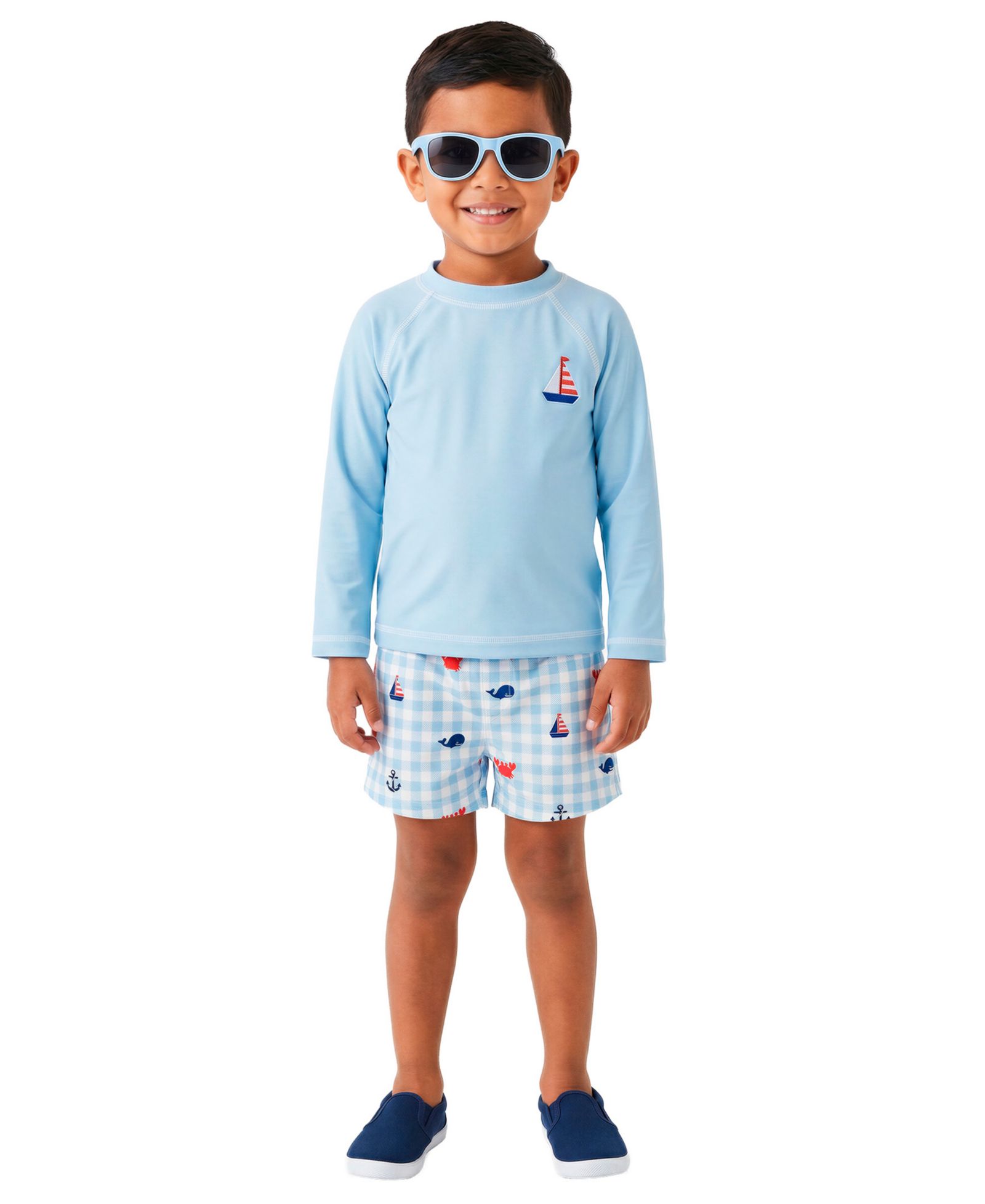 Sperry Baby Boys' Long-Sleeve Rashguard, Swim Trunks and Sunglasses, 3-Piece Set