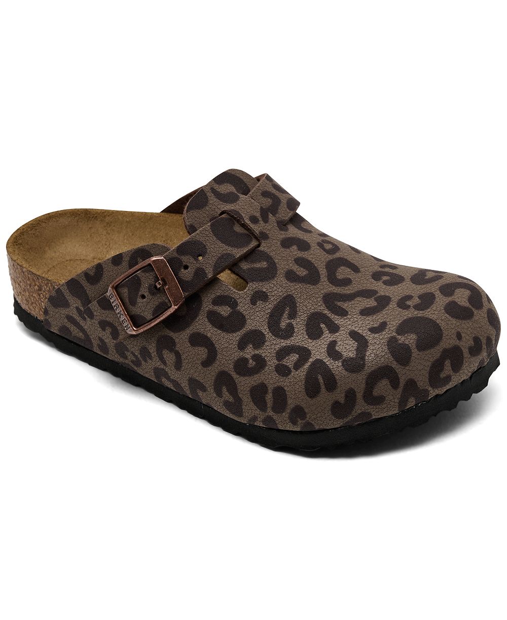 Детские закрытые шлепанцы Birkenstock Boston с леопардовым принтом из материала Birko-Flor, для девочек, от Finish Line