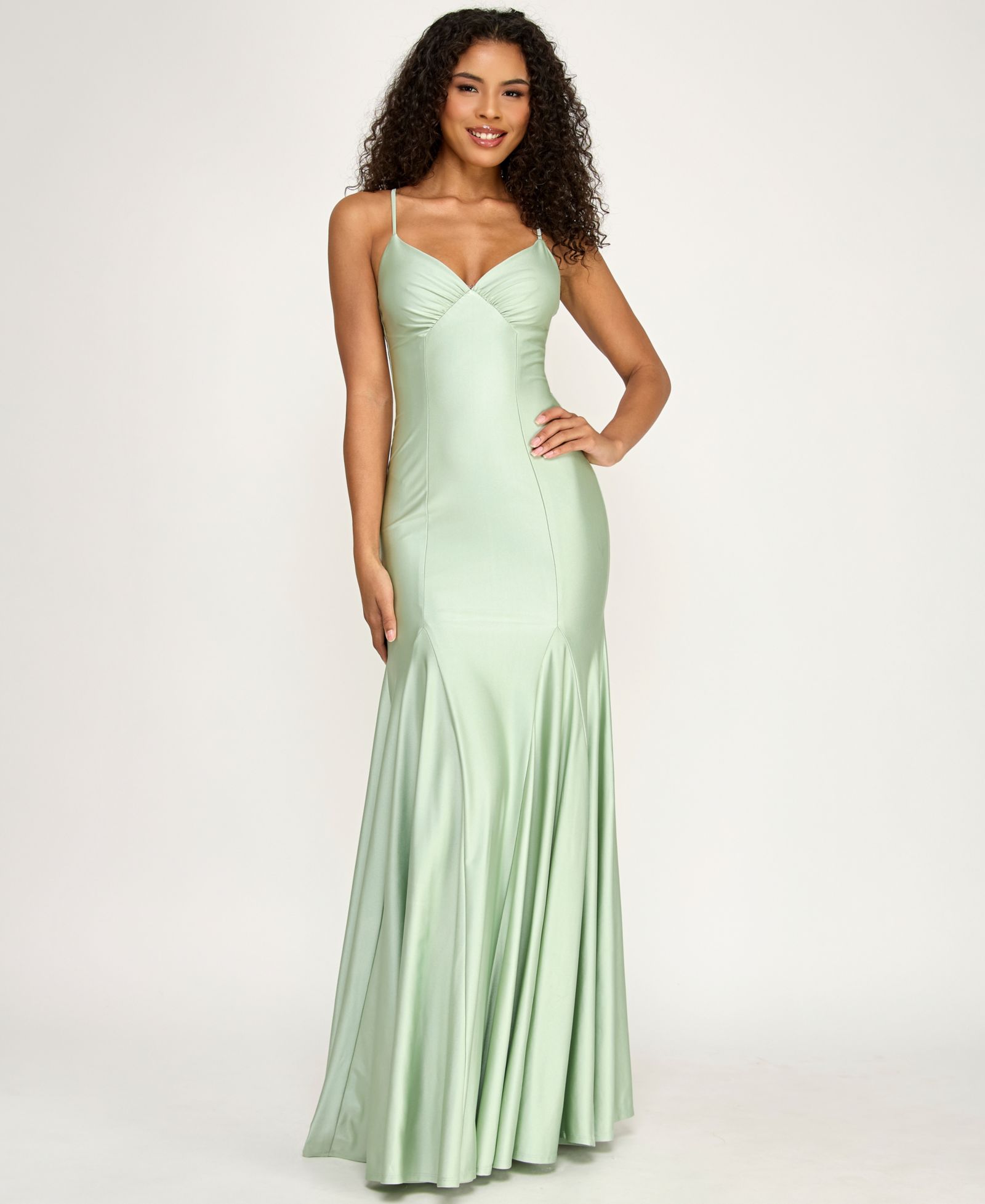 B Darlin Juniors' V-Neck Shiny Knit Gown
