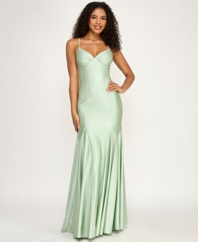 B Darlin Juniors' V-Neck Shiny Knit Gown