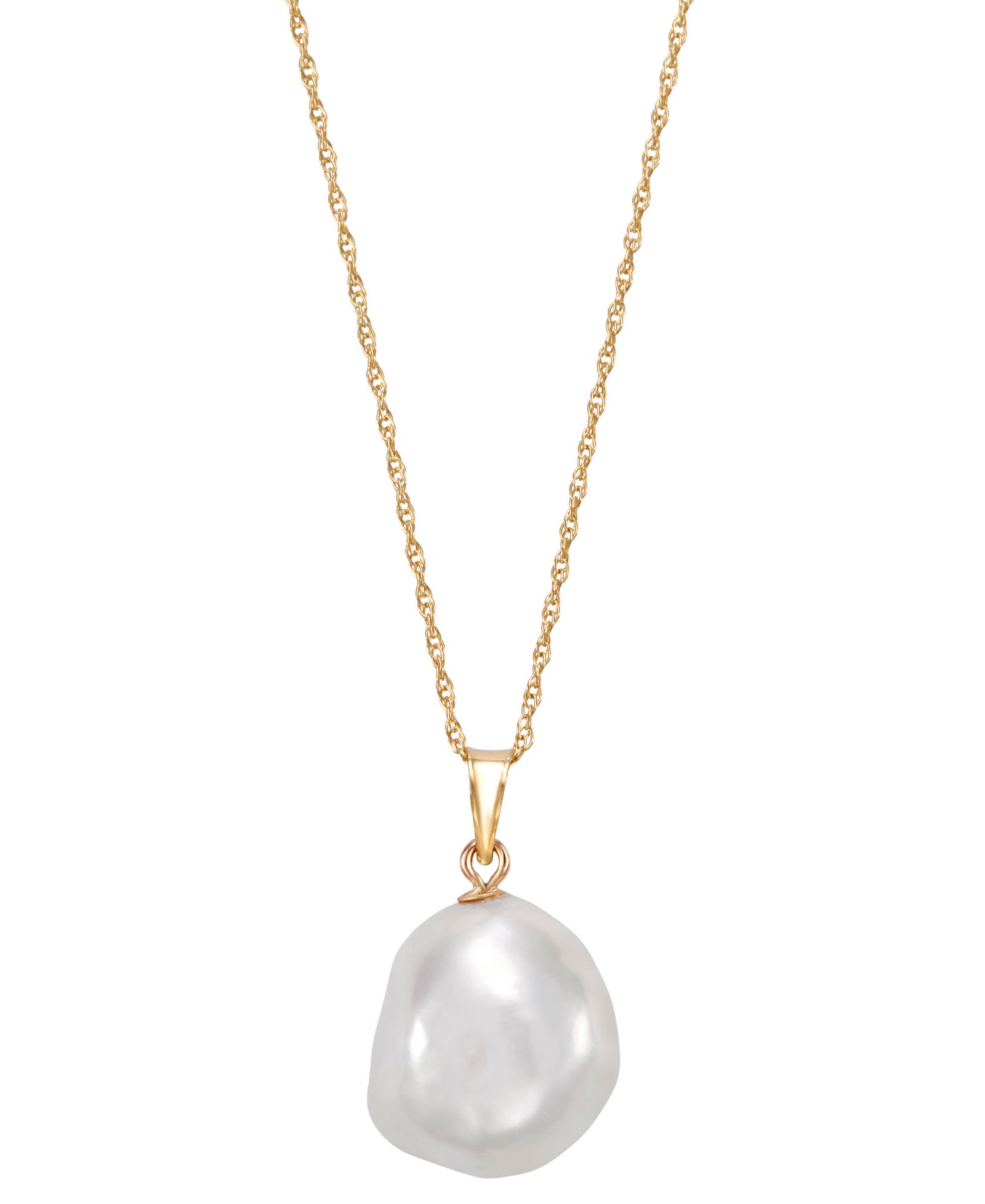 Подвеска-ожерелье Macy's Cultured Baroque Freshwater Pearl 10x13mm в 10k Yellow Gold