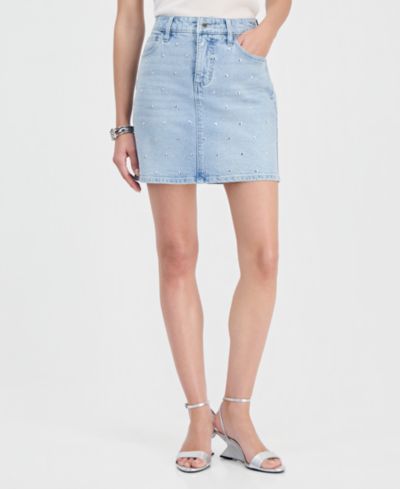 I.N.C. International Concepts Women's Studded Denim Mini Skirt, Macy's Exclusive