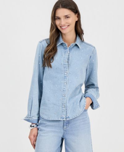 I.N.C. International Concepts Women's Studded Denim Shirt, Macy's Exclusive