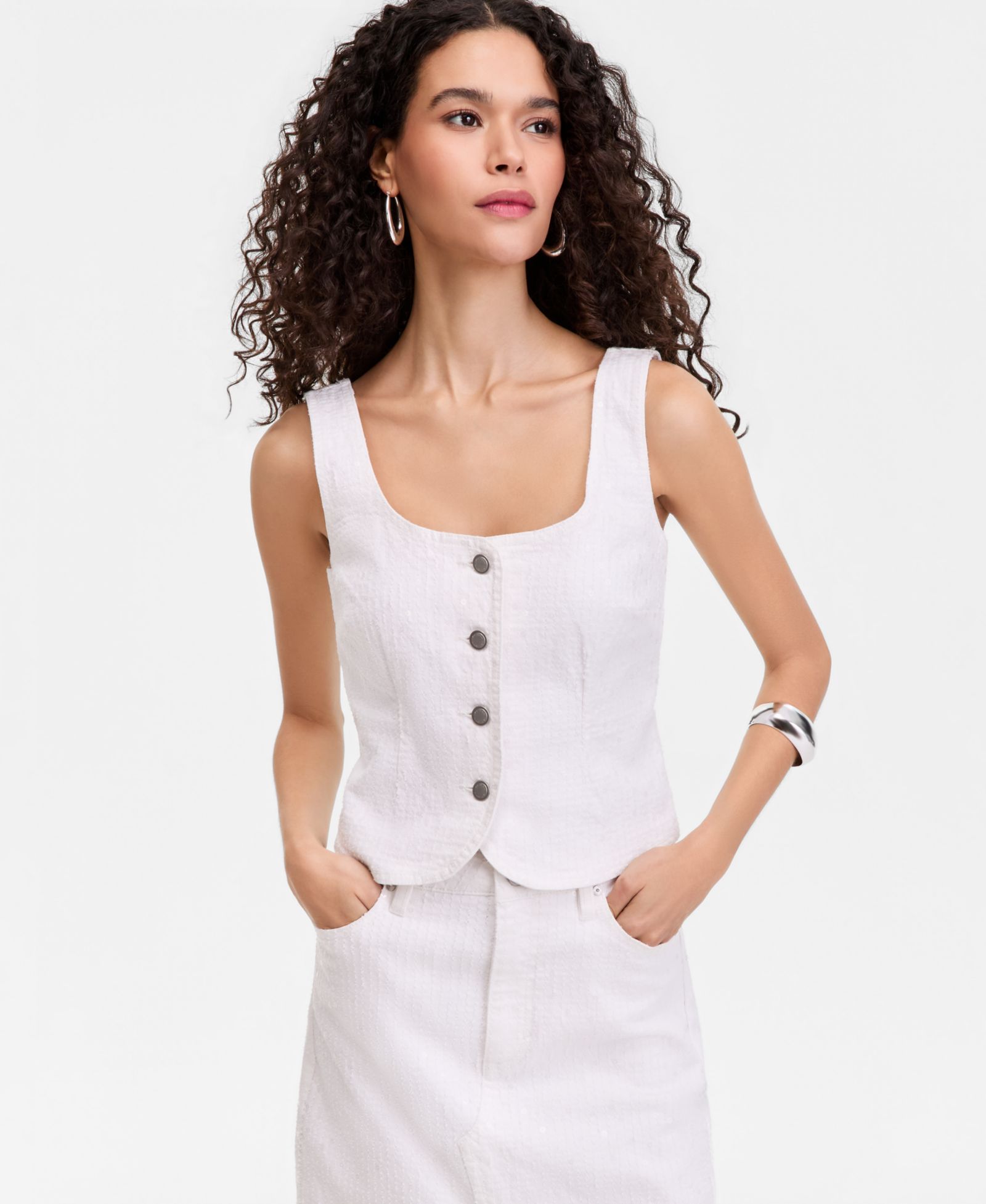 I.N.C. International Concepts Women's Sequin Embellished Button Front Denim Vest, Macy's Exclusive