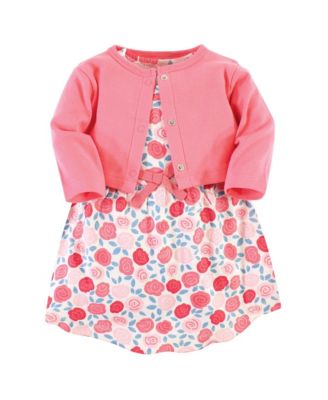 Touched by Nature Baby Girls Comfy Natural Cotton Dress & Cardigan Set