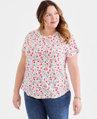 Style & Co Plus Size Printed Short-Sleeve Crewneck T-Shirt, Macy's Exclusive