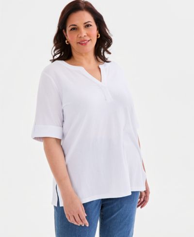 Туника Style & Co Plus Size Roll-Tab Split-Neck Elbow-Sleeve