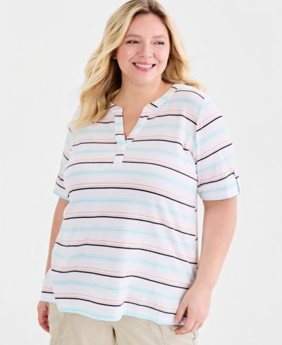 Style & Co Plus Size принтная туника с разрезом и коротким рукавом