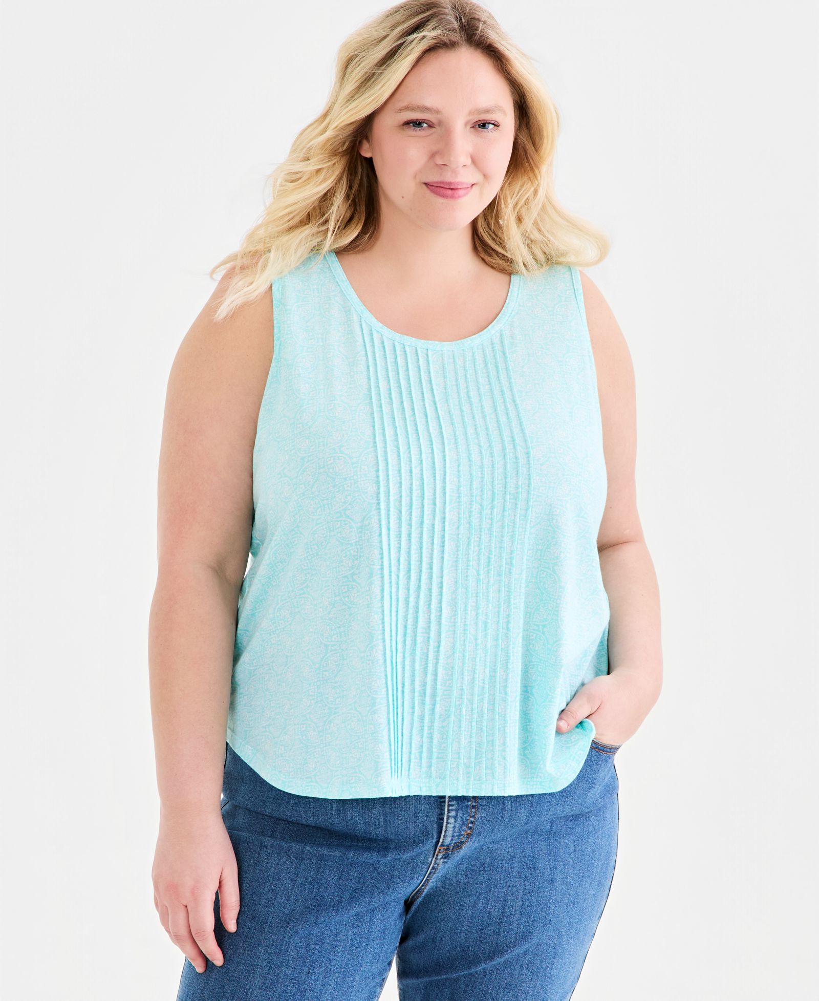 Style & Co Plus Size Printed Pintuck Tank Top, Macy's Exclusive