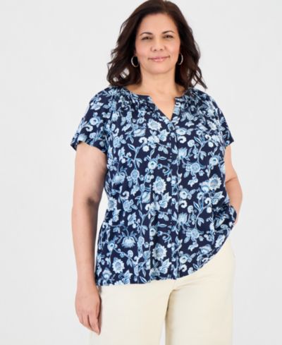 Женский топ Plus Size Style & Co с принтом и короткими рукавами