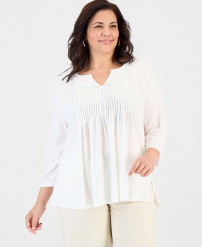 Топ Style & Co Plus Size Pintuck Split-Neck 3/4-Sleeve