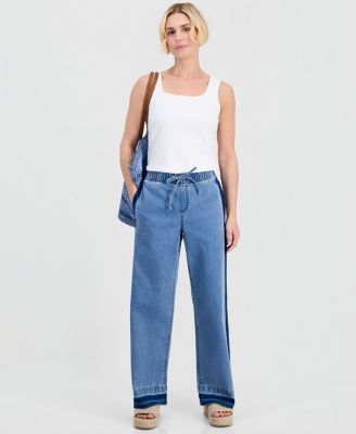 Style & Co Petite брюки широкие с высокой посадкой двухцветные