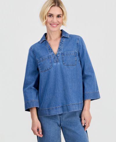 Style & Co Petite Cotton 3/4-Sleeve Denim Tunic, Macy's Exclusive