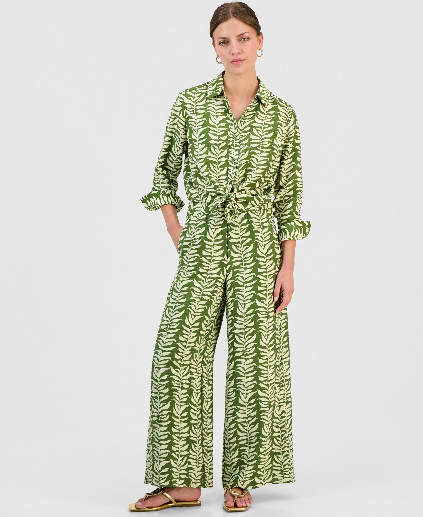 Брюки I.N.C. International Concepts Petite Petite Printed High-Rise Wide-Leg