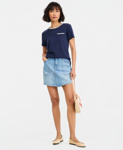 On 34th Women's Mid-Rise Raw-Edge-Hem Mini Denim Skirt, Macy's Exclusive